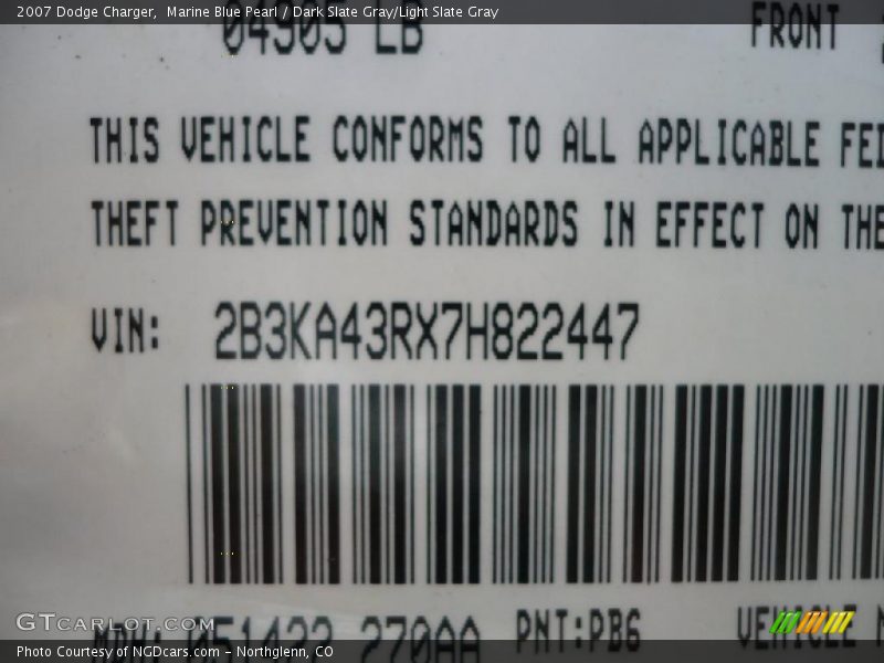 Marine Blue Pearl / Dark Slate Gray/Light Slate Gray 2007 Dodge Charger