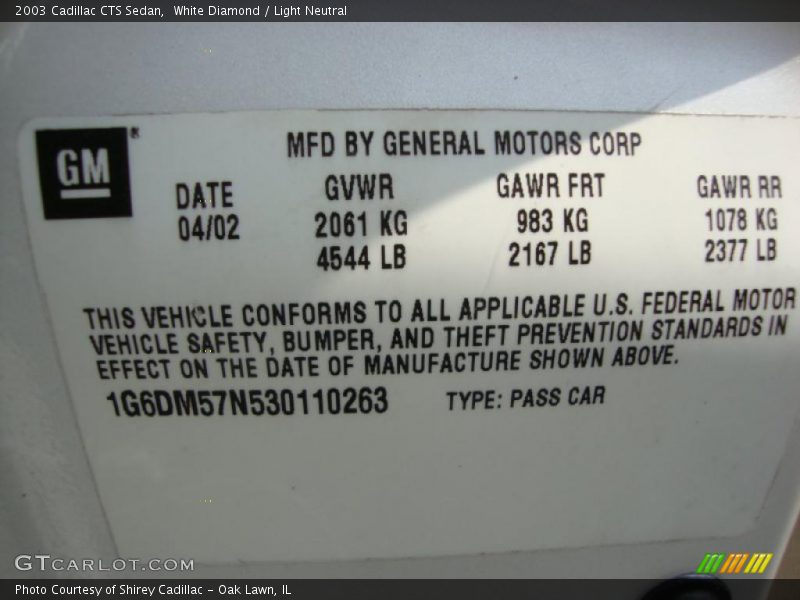 White Diamond / Light Neutral 2003 Cadillac CTS Sedan