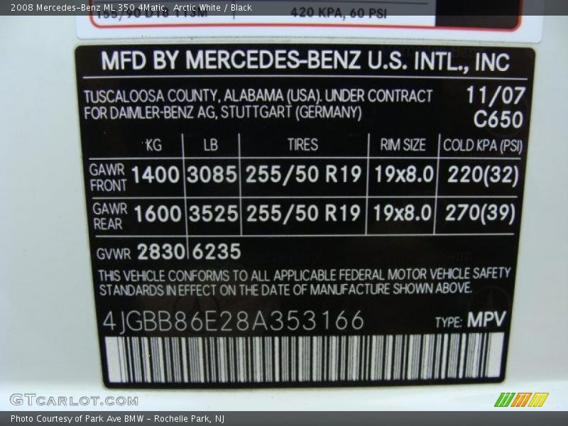 Arctic White / Black 2008 Mercedes-Benz ML 350 4Matic