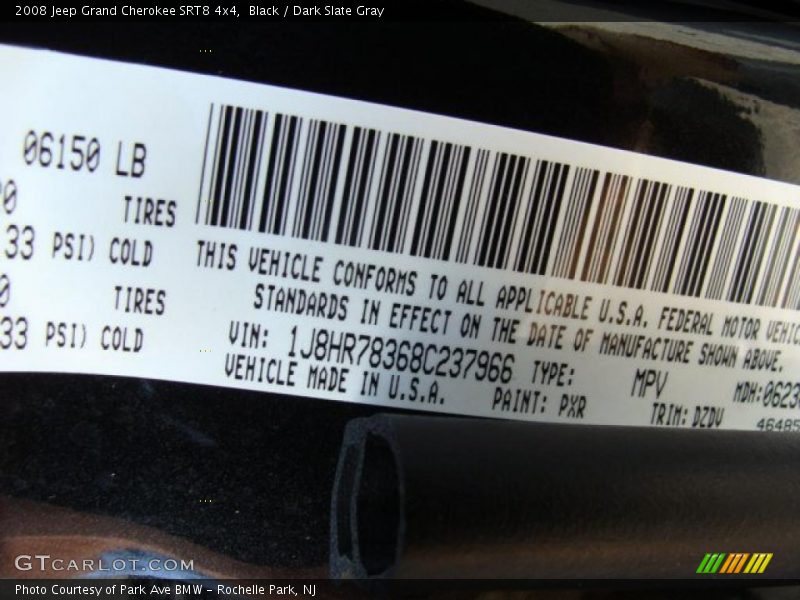 Black / Dark Slate Gray 2008 Jeep Grand Cherokee SRT8 4x4