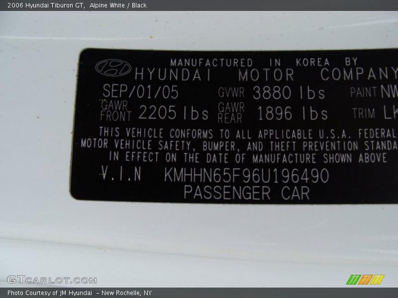 Alpine White / Black 2006 Hyundai Tiburon GT