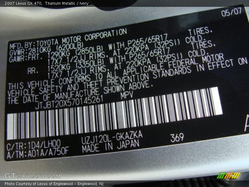 Titanium Metallic / Ivory 2007 Lexus GX 470