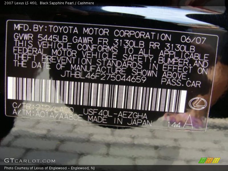 Black Sapphire Pearl / Cashmere 2007 Lexus LS 460