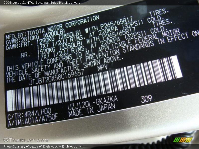 2008 GX 470 Savannah Beige Metallic Color Code 4R4