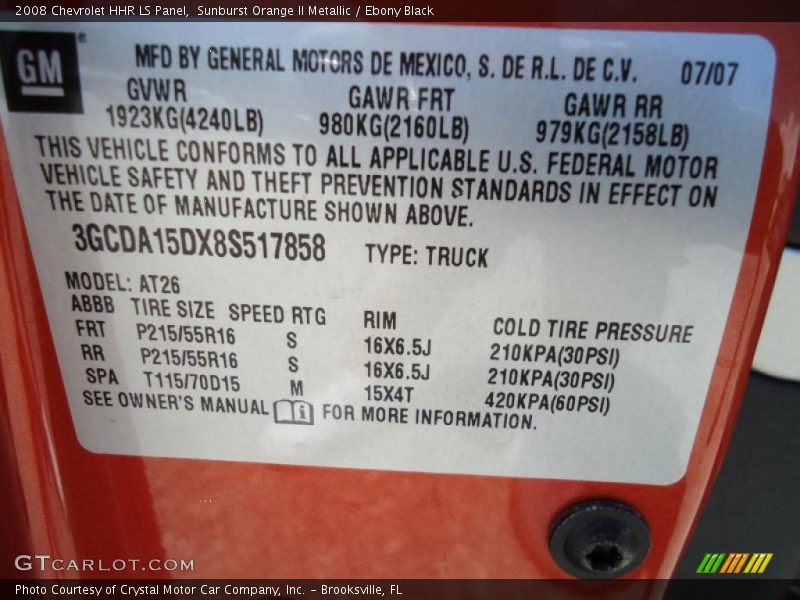 Sunburst Orange II Metallic / Ebony Black 2008 Chevrolet HHR LS Panel