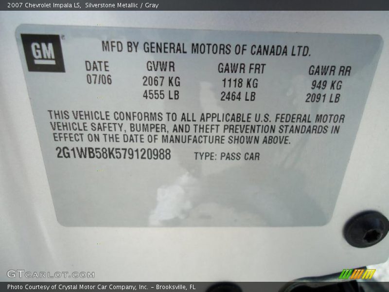Silverstone Metallic / Gray 2007 Chevrolet Impala LS