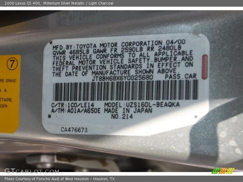 2000 GS 400 Millenium Silver Metallic Color Code 1C0