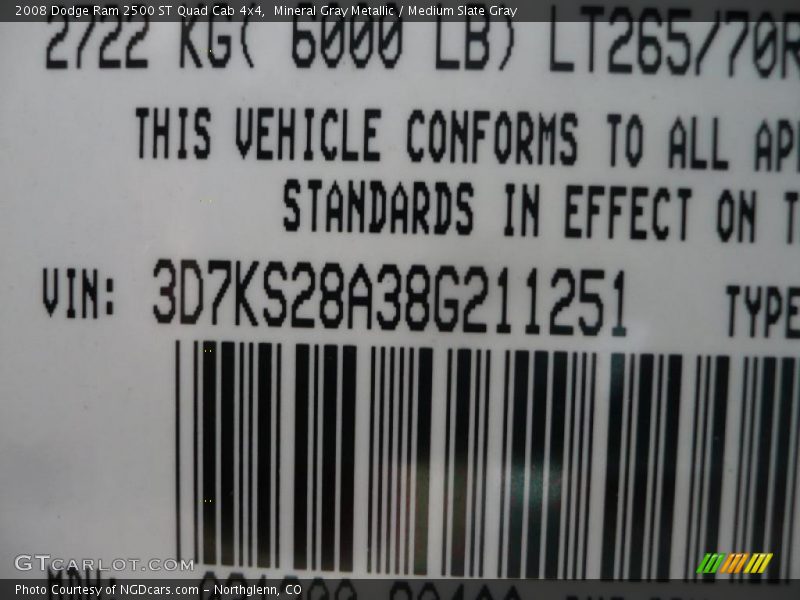 Mineral Gray Metallic / Medium Slate Gray 2008 Dodge Ram 2500 ST Quad Cab 4x4