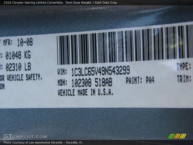 Steel Silver Metallic / Dark Slate Gray 2009 Chrysler Sebring Limited Convertible