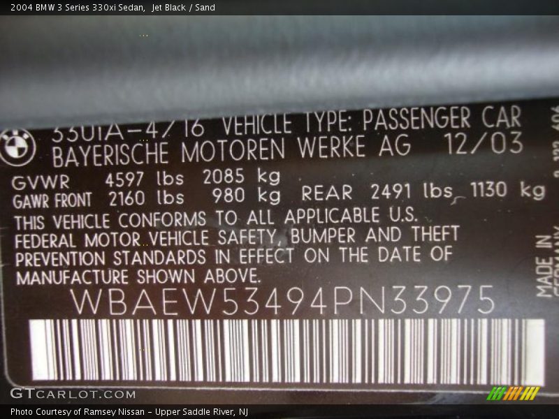 Jet Black / Sand 2004 BMW 3 Series 330xi Sedan
