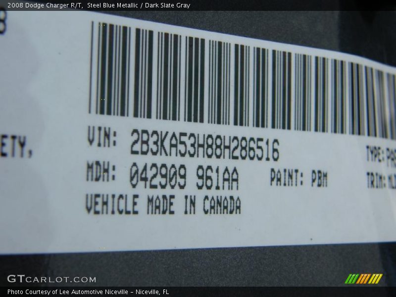 Steel Blue Metallic / Dark Slate Gray 2008 Dodge Charger R/T