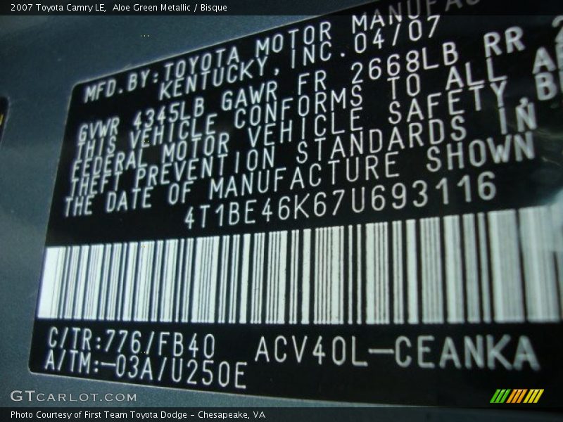 Aloe Green Metallic / Bisque 2007 Toyota Camry LE