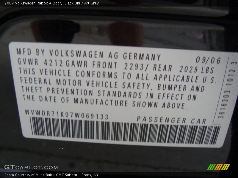 Black Uni / Art Grey 2007 Volkswagen Rabbit 4 Door