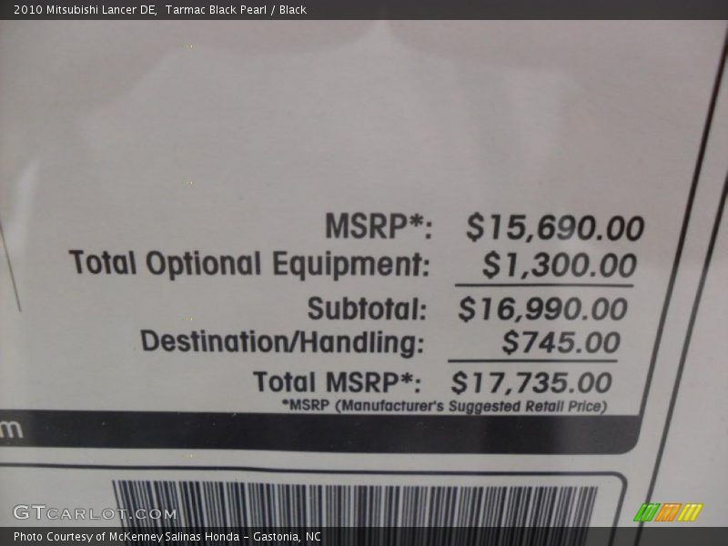 Tarmac Black Pearl / Black 2010 Mitsubishi Lancer DE