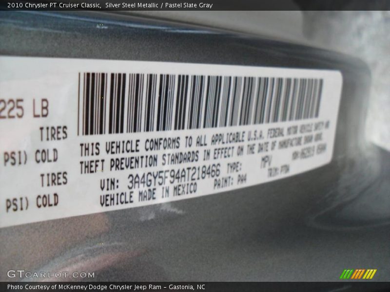 Silver Steel Metallic / Pastel Slate Gray 2010 Chrysler PT Cruiser Classic