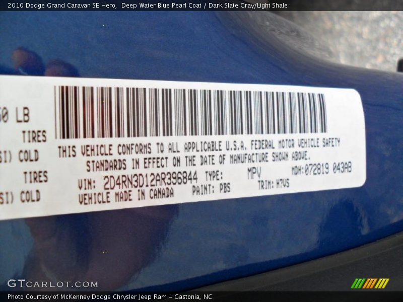 Deep Water Blue Pearl Coat / Dark Slate Gray/Light Shale 2010 Dodge Grand Caravan SE Hero