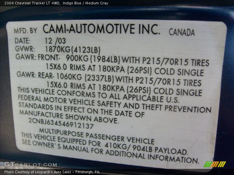 Indigo Blue / Medium Gray 2004 Chevrolet Tracker LT 4WD