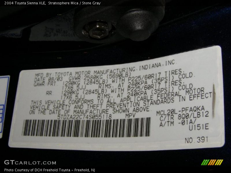 2004 Sienna XLE Stratosphere Mica Color Code 8Q0