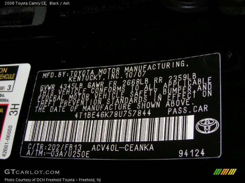 Black / Ash 2008 Toyota Camry CE