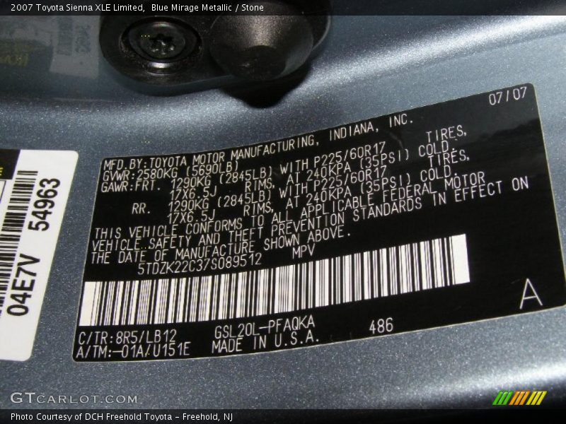 Blue Mirage Metallic / Stone 2007 Toyota Sienna XLE Limited