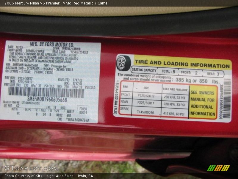 Vivid Red Metallic / Camel 2006 Mercury Milan V6 Premier