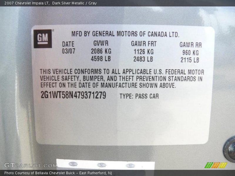 Dark Silver Metallic / Gray 2007 Chevrolet Impala LT