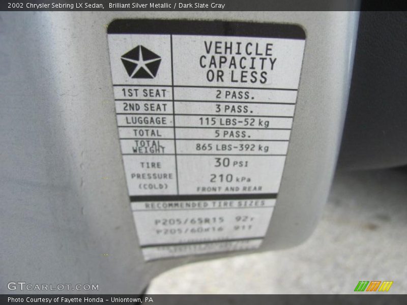 Brilliant Silver Metallic / Dark Slate Gray 2002 Chrysler Sebring LX Sedan