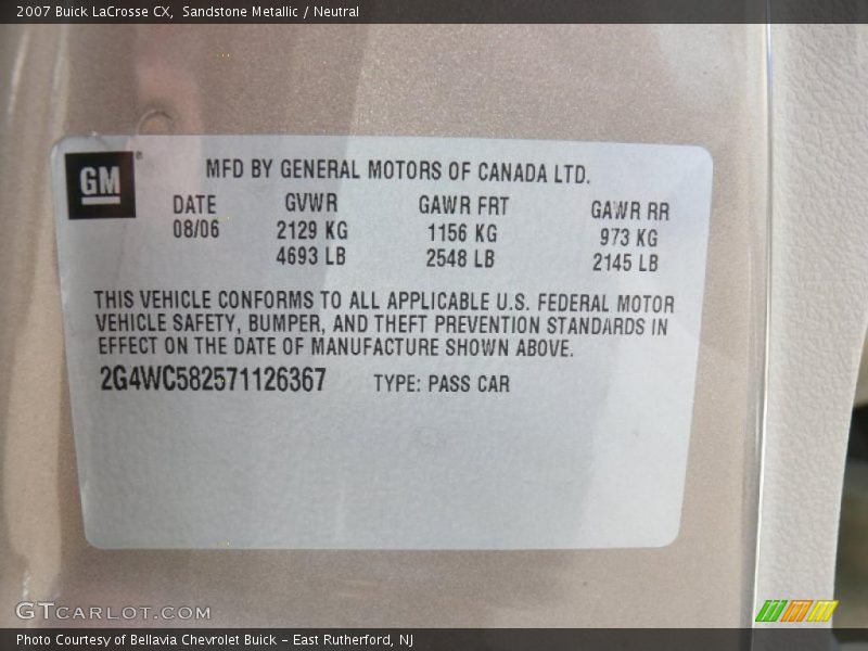 Sandstone Metallic / Neutral 2007 Buick LaCrosse CX