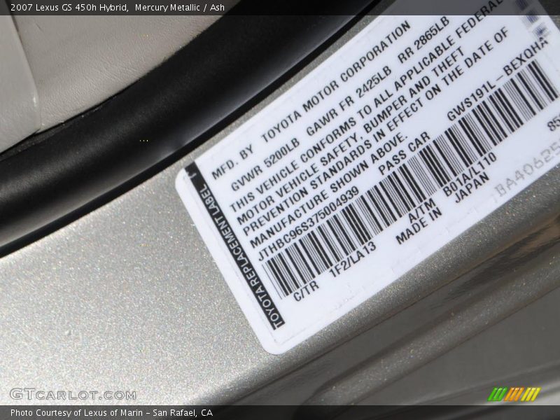 Mercury Metallic / Ash 2007 Lexus GS 450h Hybrid