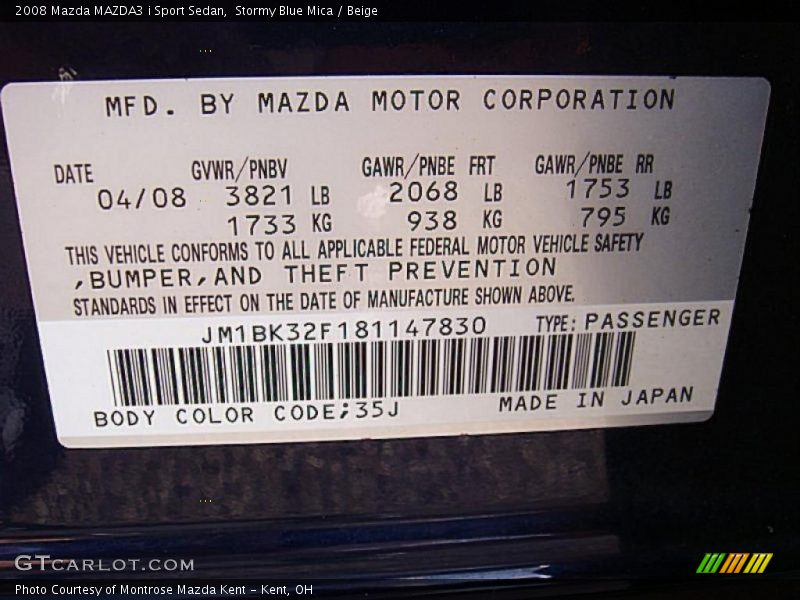 Stormy Blue Mica / Beige 2008 Mazda MAZDA3 i Sport Sedan