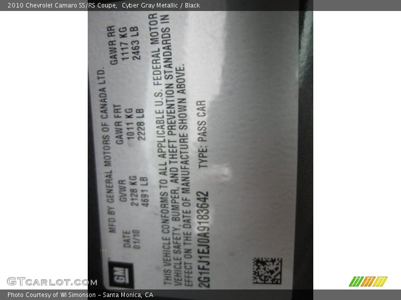 Cyber Gray Metallic / Black 2010 Chevrolet Camaro SS/RS Coupe