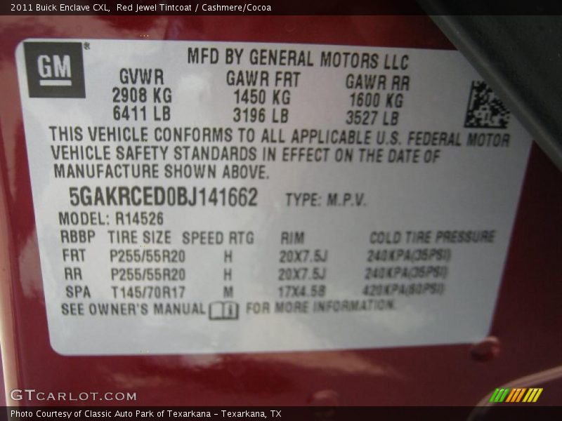 Red Jewel Tintcoat / Cashmere/Cocoa 2011 Buick Enclave CXL