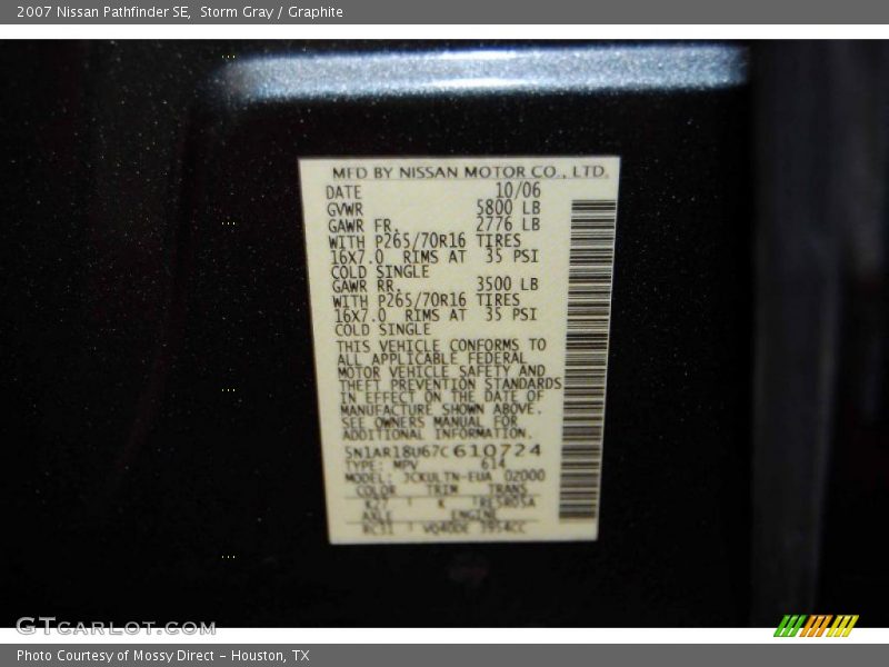 Storm Gray / Graphite 2007 Nissan Pathfinder SE