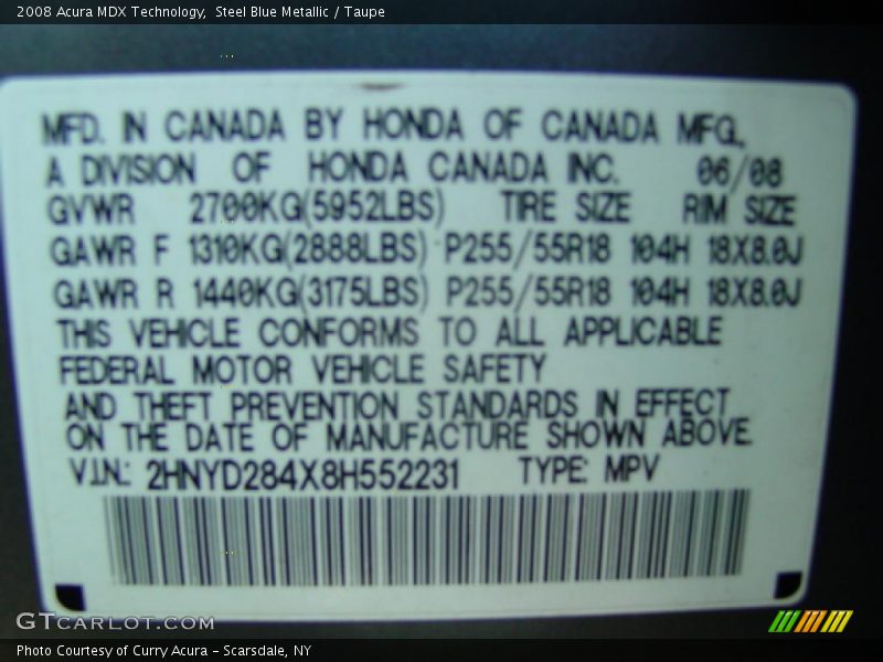 Steel Blue Metallic / Taupe 2008 Acura MDX Technology