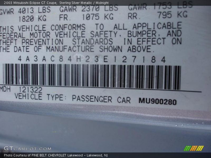 Sterling Silver Metallic / Midnight 2003 Mitsubishi Eclipse GT Coupe