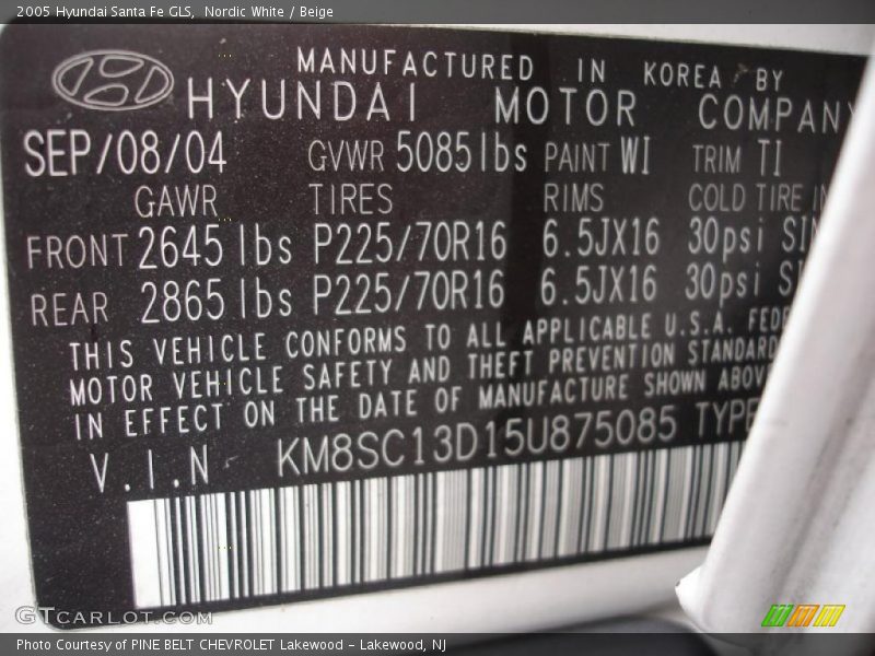 Nordic White / Beige 2005 Hyundai Santa Fe GLS