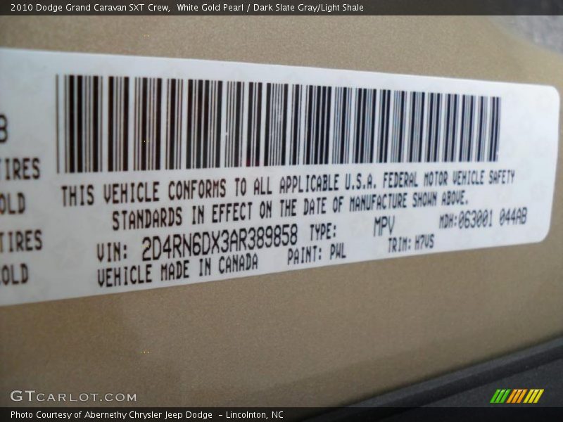 White Gold Pearl / Dark Slate Gray/Light Shale 2010 Dodge Grand Caravan SXT Crew