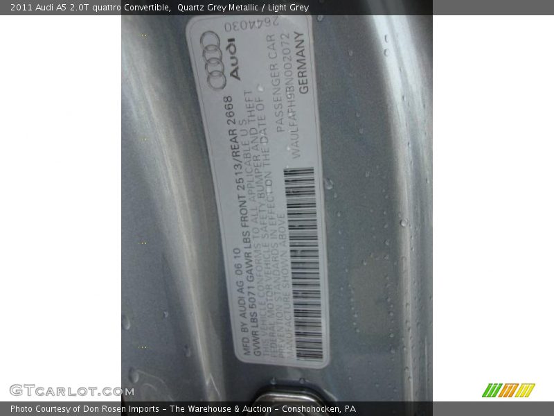 Quartz Grey Metallic / Light Grey 2011 Audi A5 2.0T quattro Convertible