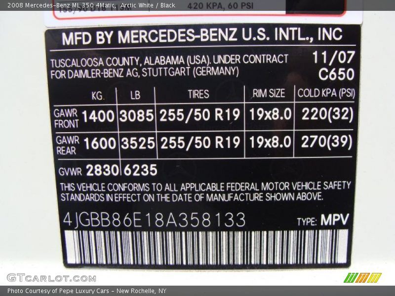 Arctic White / Black 2008 Mercedes-Benz ML 350 4Matic