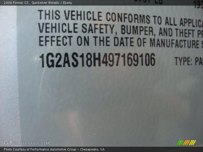 Quicksilver Metallic / Ebony 2009 Pontiac G5