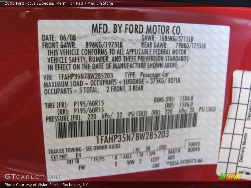 Vermillion Red / Medium Stone 2008 Ford Focus SE Sedan