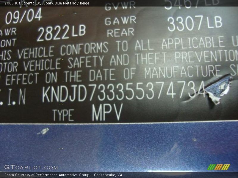 Spark Blue Metallic / Beige 2005 Kia Sorento EX