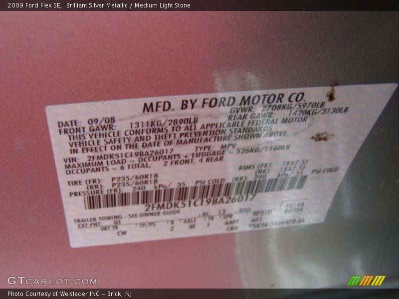 Brilliant Silver Metallic / Medium Light Stone 2009 Ford Flex SE