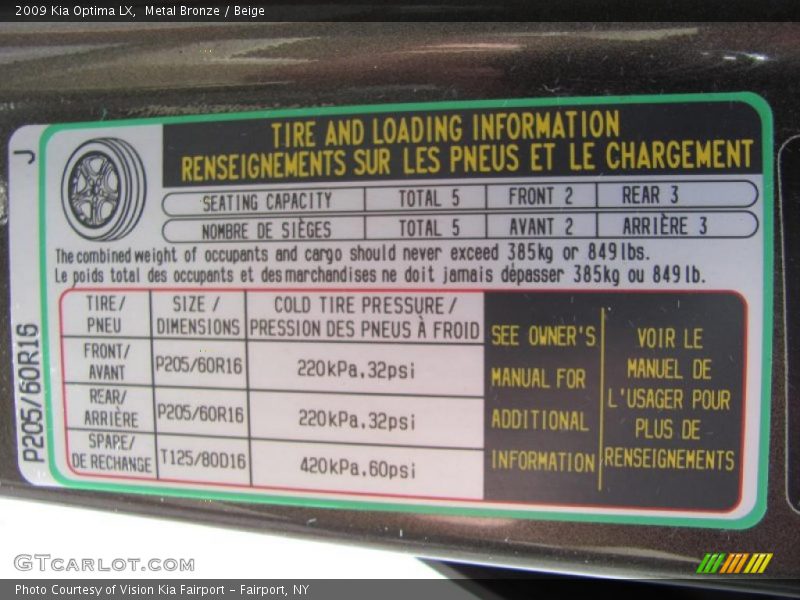 Metal Bronze / Beige 2009 Kia Optima LX