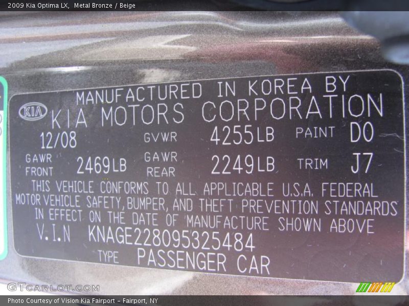 Metal Bronze / Beige 2009 Kia Optima LX