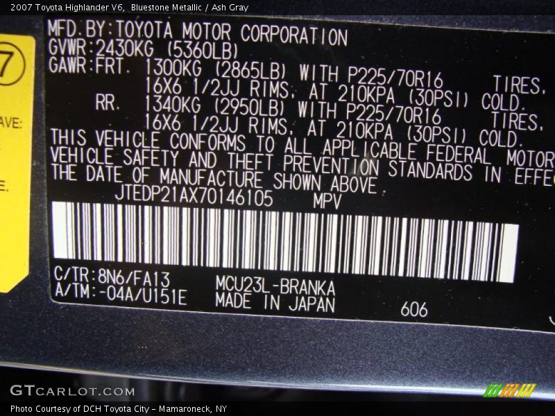 Bluestone Metallic / Ash Gray 2007 Toyota Highlander V6