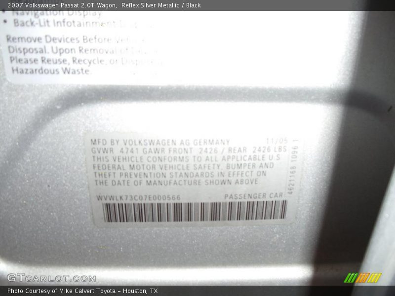 Reflex Silver Metallic / Black 2007 Volkswagen Passat 2.0T Wagon