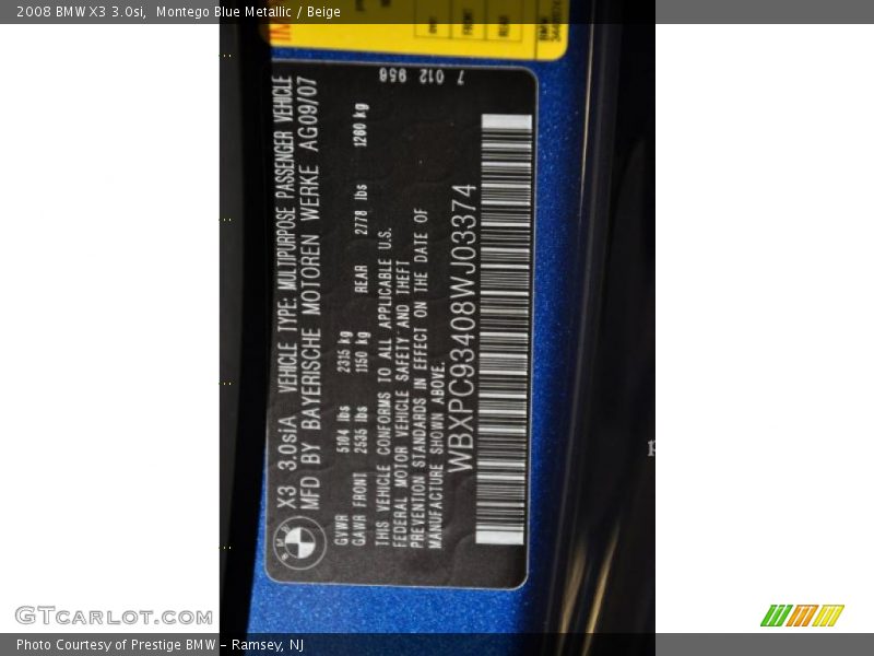 Montego Blue Metallic / Beige 2008 BMW X3 3.0si