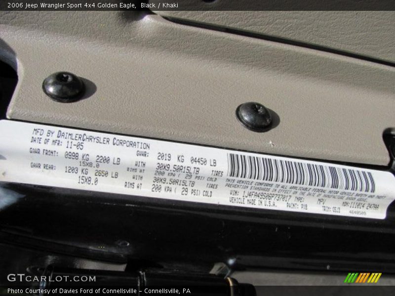 Black / Khaki 2006 Jeep Wrangler Sport 4x4 Golden Eagle