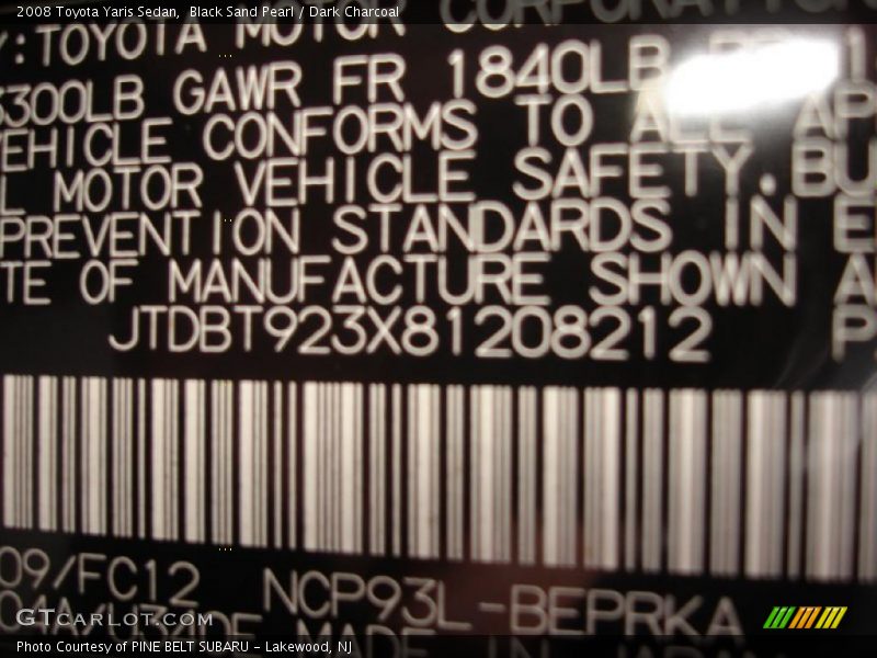 Black Sand Pearl / Dark Charcoal 2008 Toyota Yaris Sedan